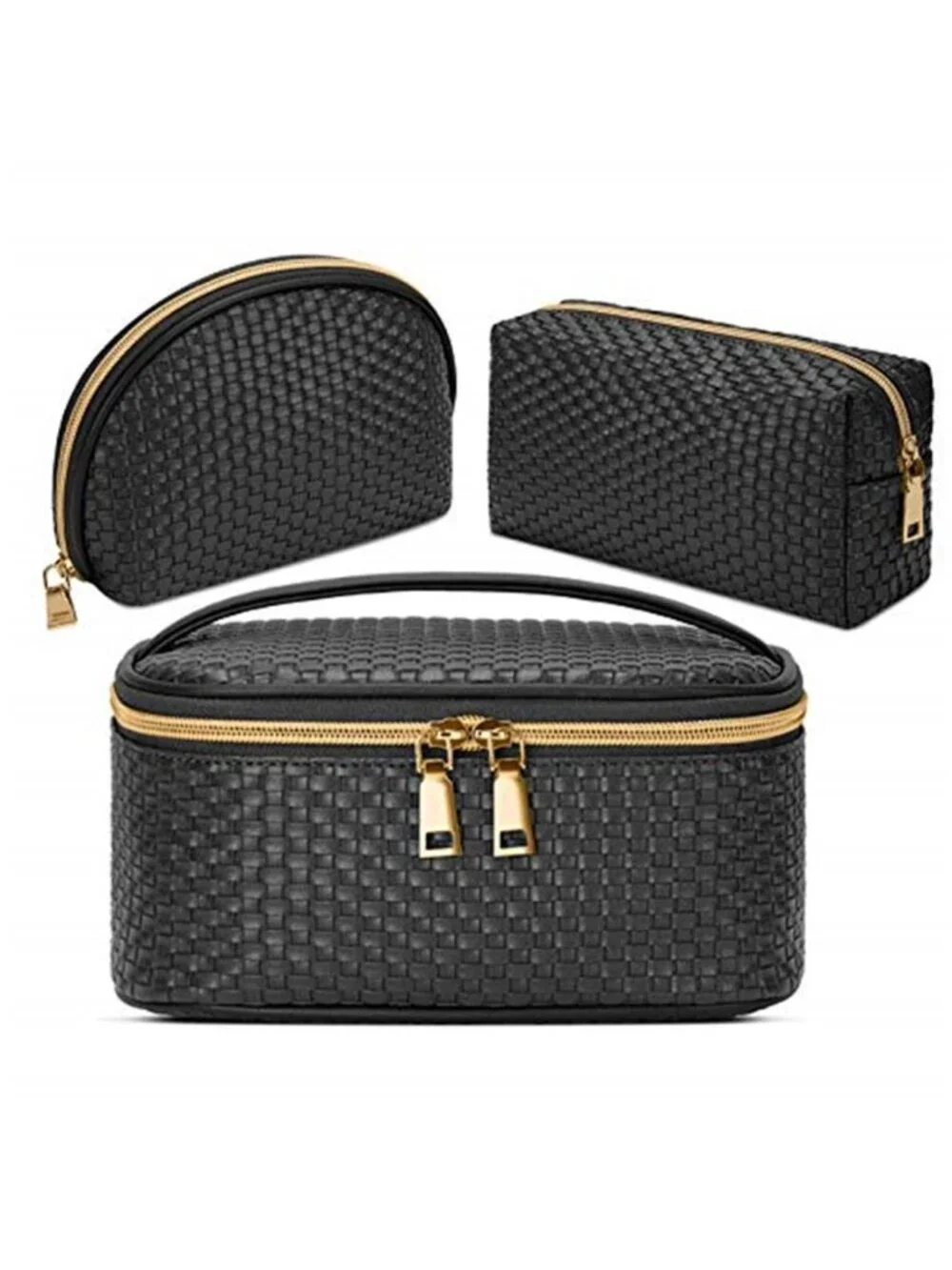 Makeup Bag 3 Pcs waterproof Cosmetic Bag Portable Travel Cosmetic Bag Weave
